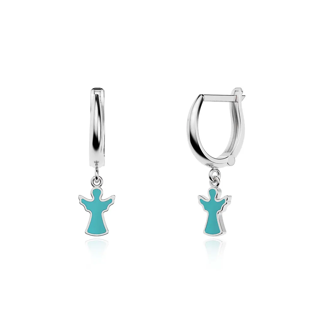 Enamel Melek White Silver Earrings