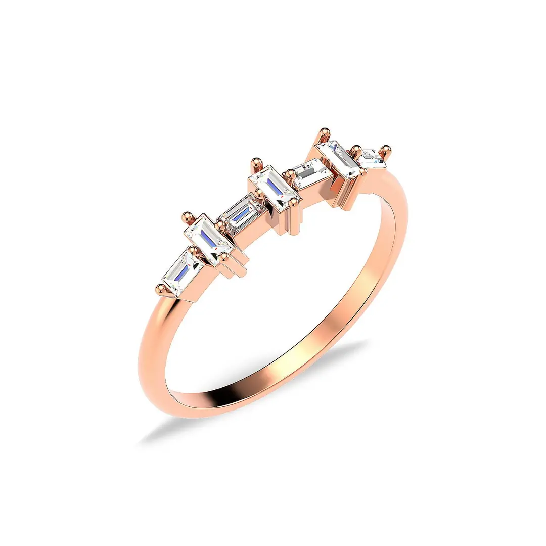Mini Plain Row Baguette Rose Silver Ring