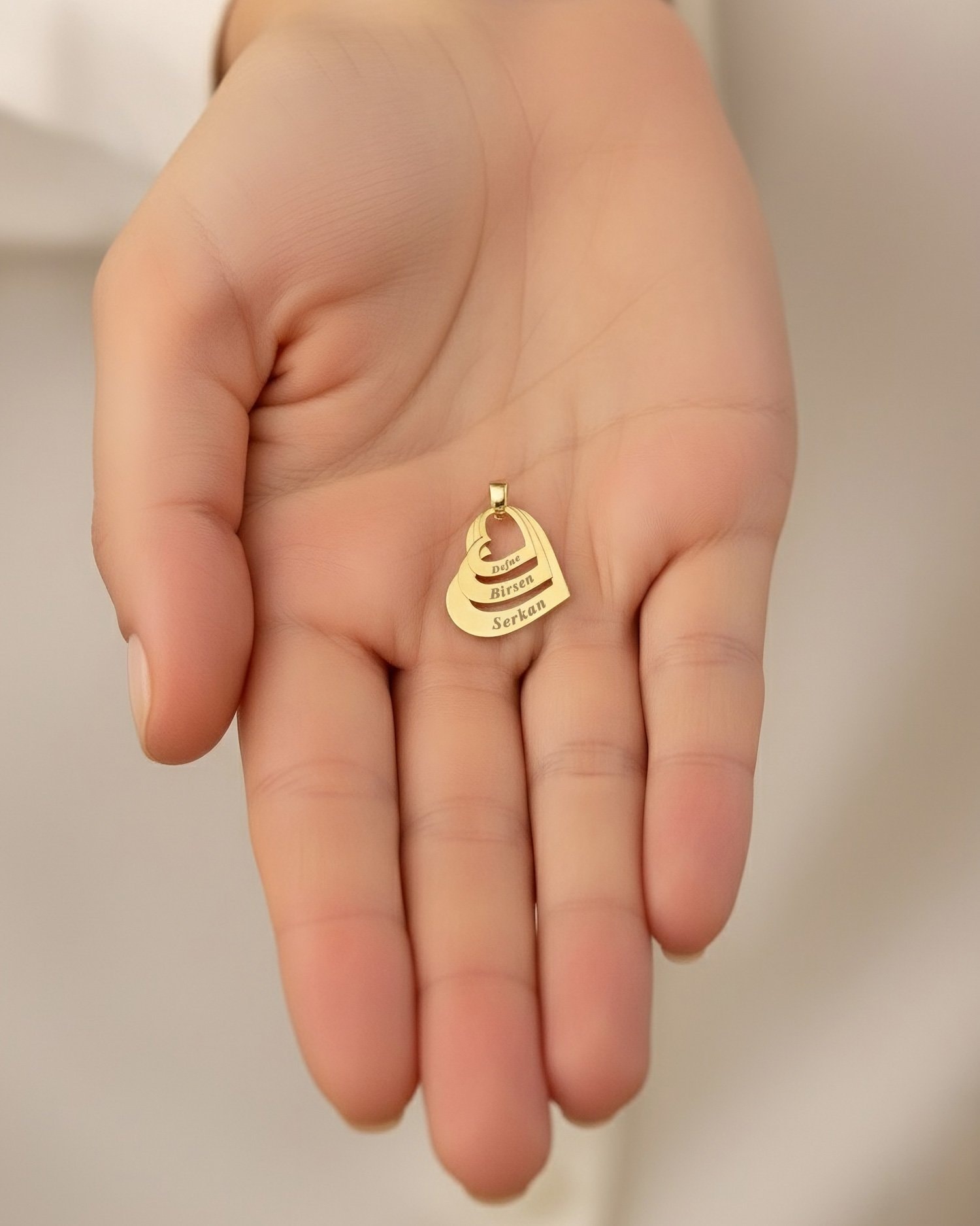 Üç İsimli Kalpler 14 Ayar Altın Kolye Ucu