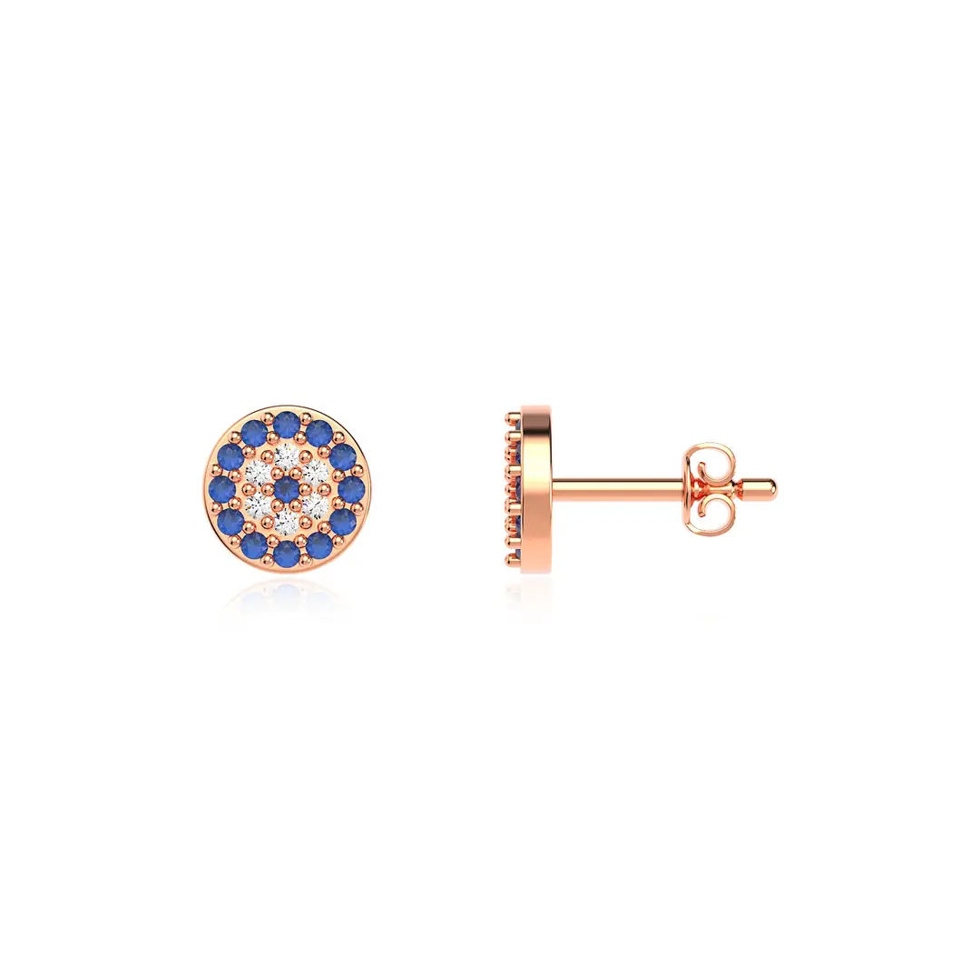 Small Evil Eye Bead Stud Rose Silver Earrings