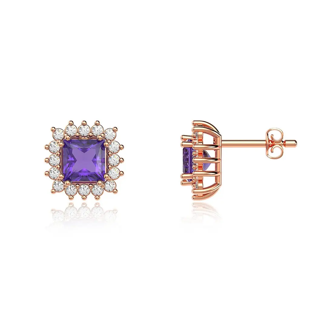 Square Amethyst Stone-set Anturaj Rose Silver Earrings