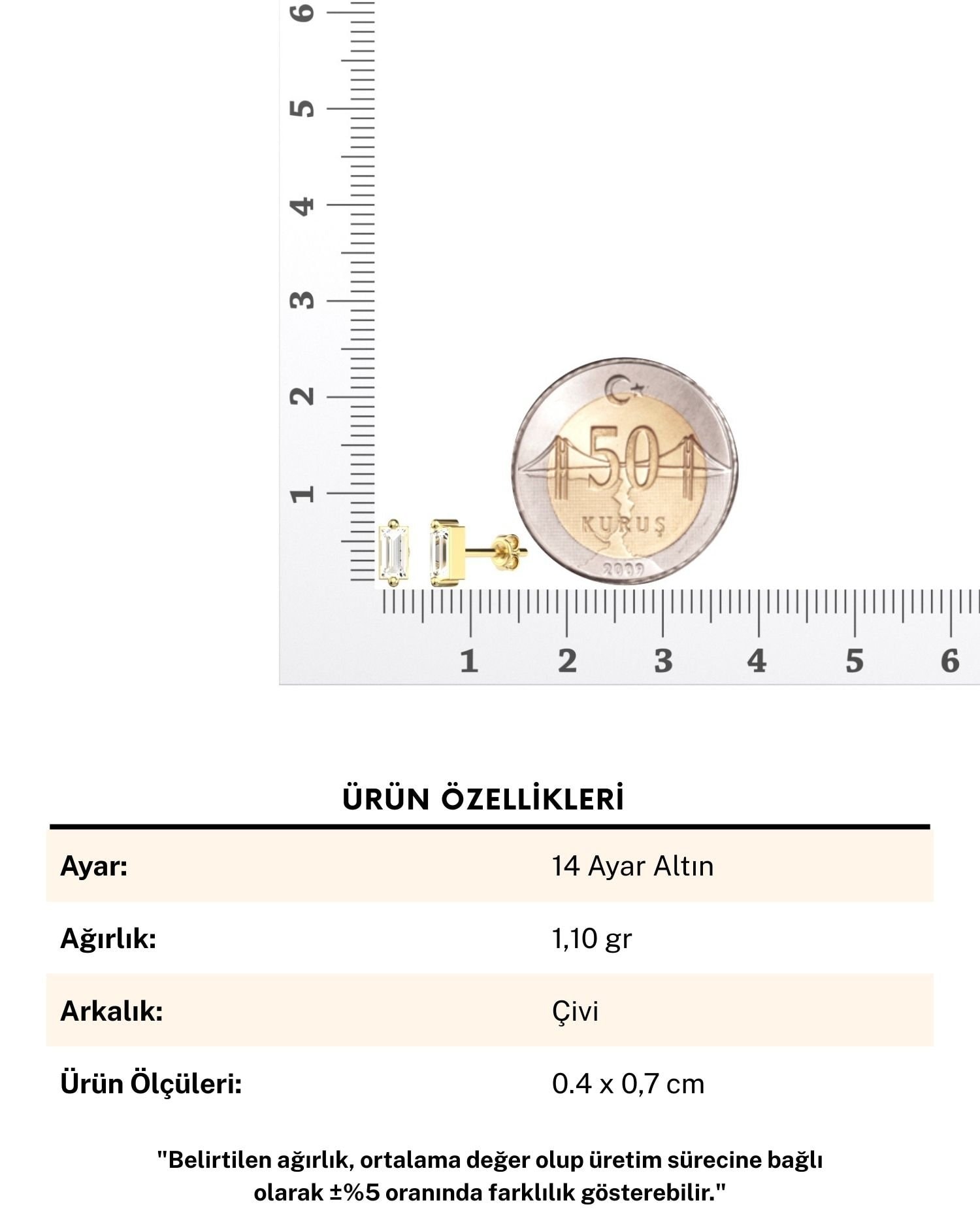 Minik Baget Tek Taş 14 Ayar Altın Küpe