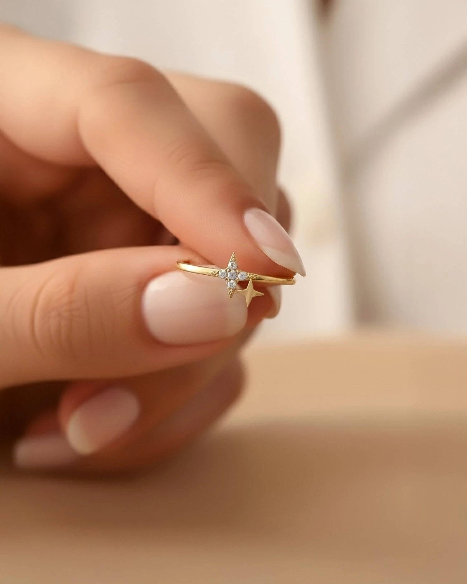 Minik İkili Yıldız 14 Ayar Altın Yüzük