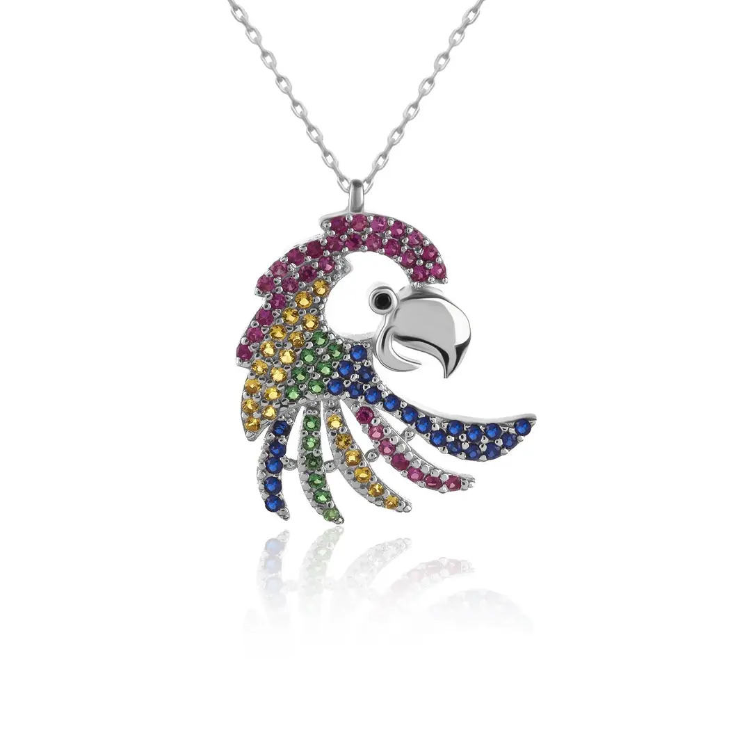 Mixed Colored Papağan Silver Necklace
