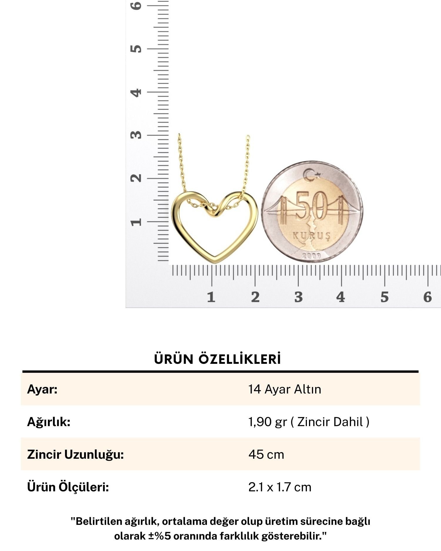Sade Düğüm Kalp 14 Ayar Altın Kolye