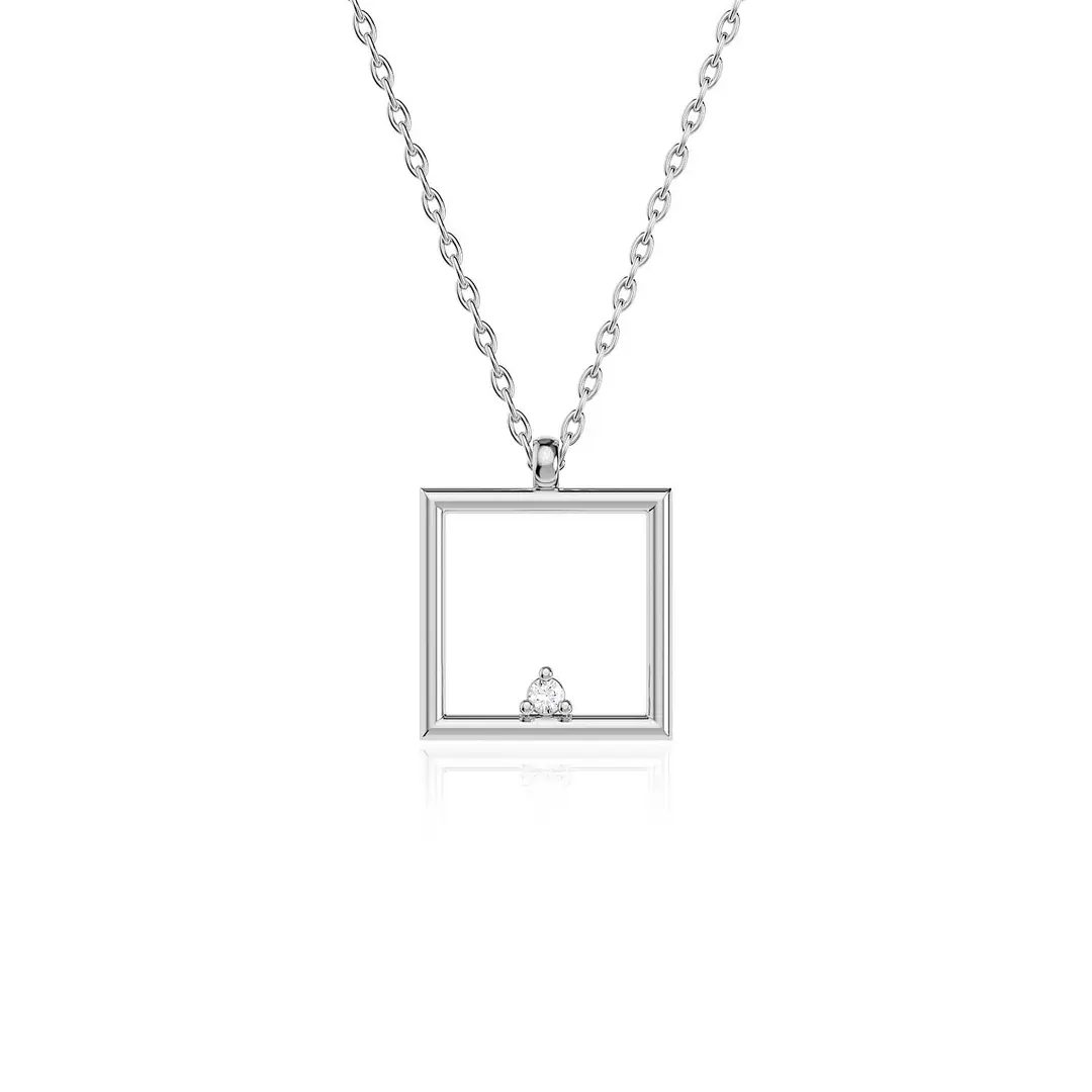 Small Square Frame White Silver Necklace