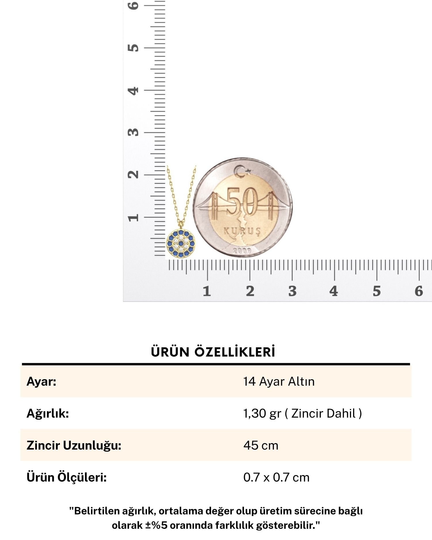 Minik Nazar Boncuğu 14 Ayar Altın Kolye