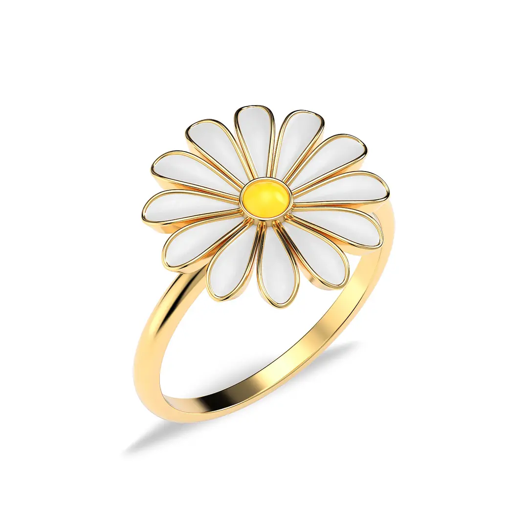 Enamel Daisy Gold Plated Silver Ring