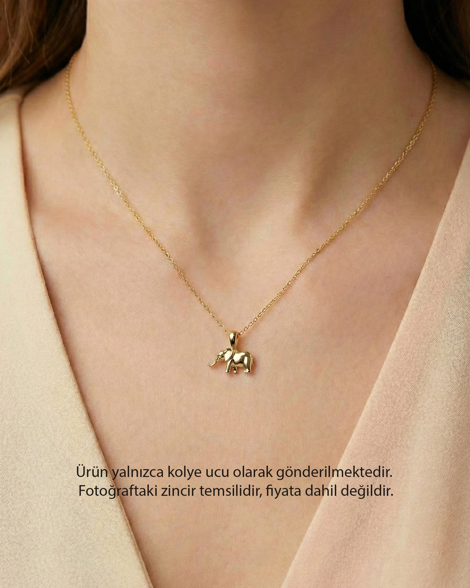 Üç Boyutlu Sade Minik Fil 14 Ayar Altın Kolye Ucu