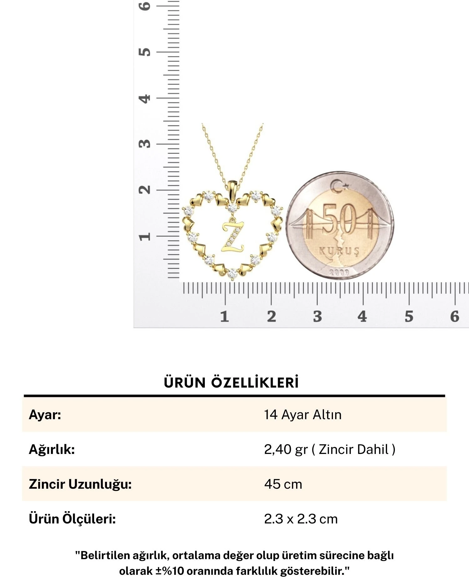 Kalbimin Aynası Harfli 14 Ayar Altın Kolye