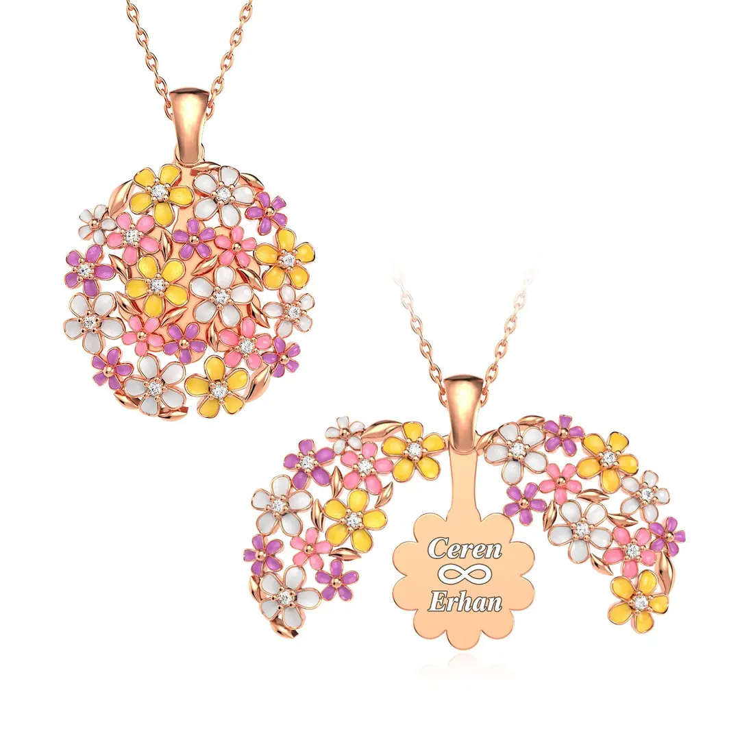 Personalized Açılan Bahar Flowers Rose Silver Necklace