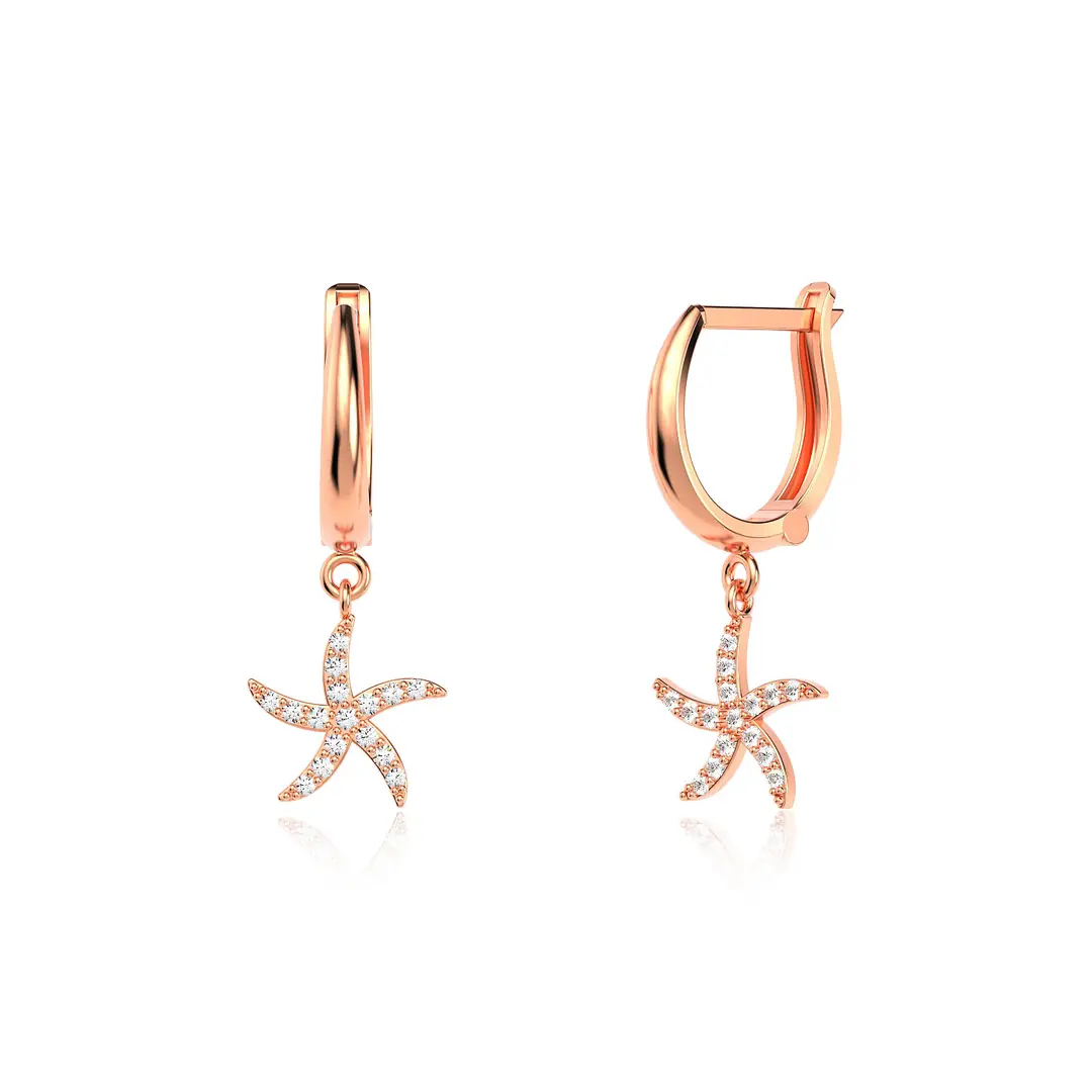 Small Sea Star Rose Silver Earrings