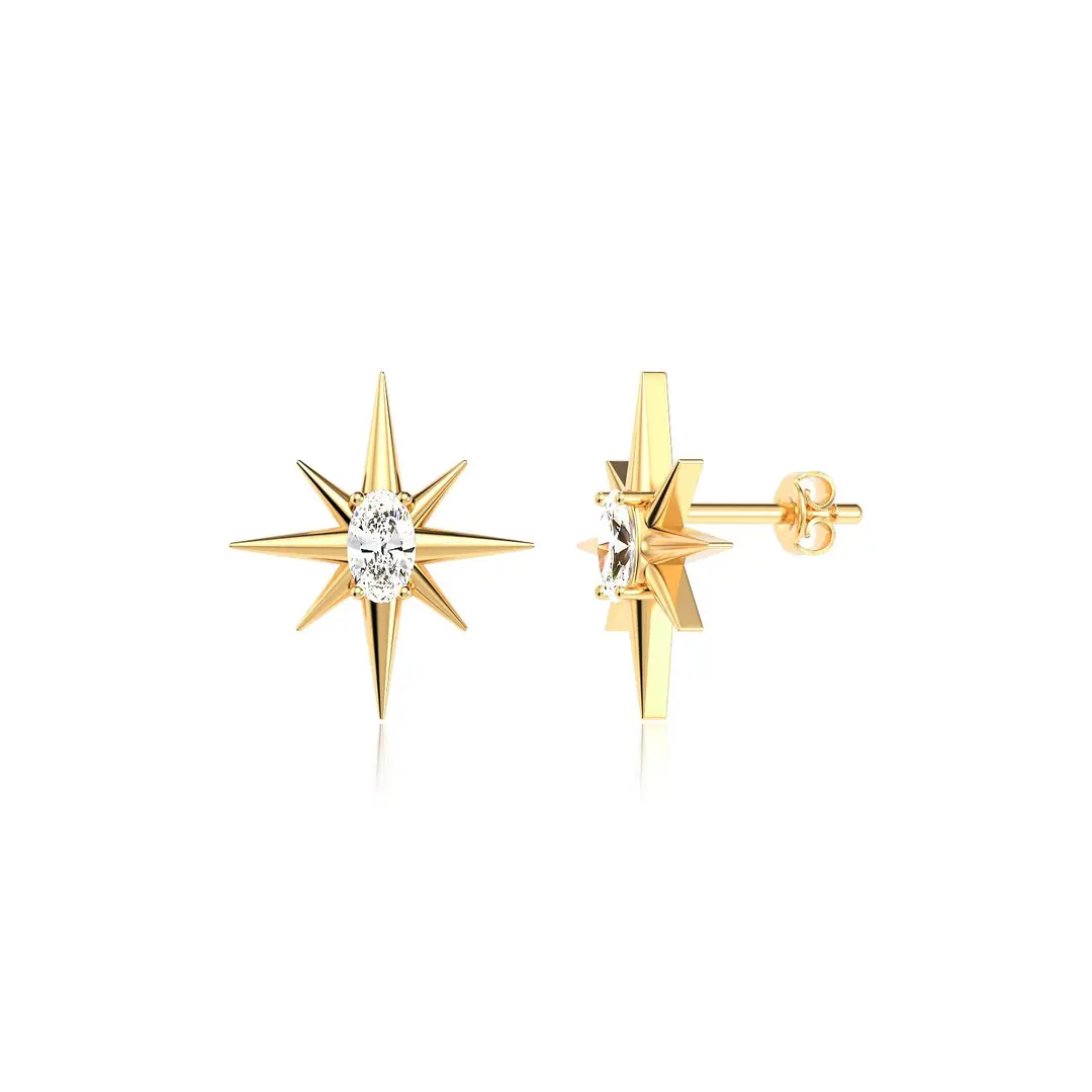 Polar Star Single Stone Gold Plated Stud Silver Earrings