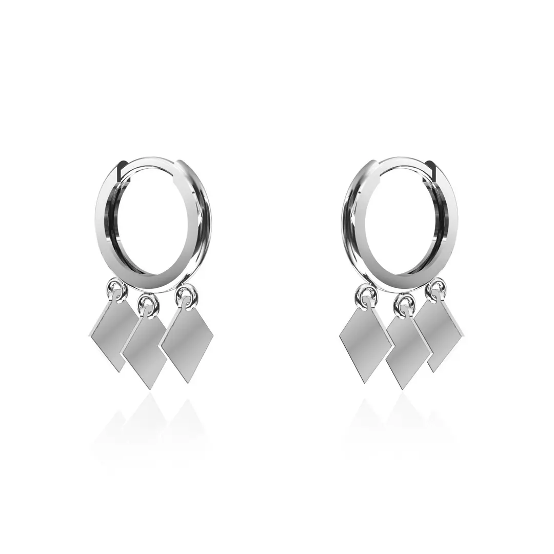 Square Triple Dangle White Silver Earrings