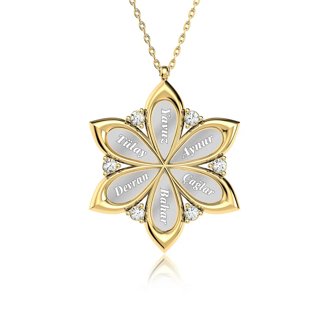 Personalized 6 Personalized Mimoza Flower Gold Plated Silver Necklace