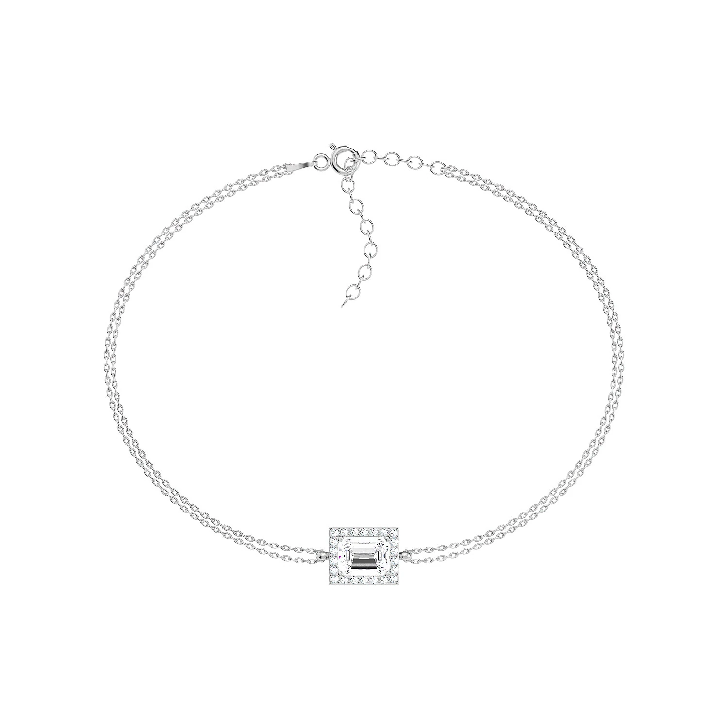 Baguette Single Stone White Silver Bracelet