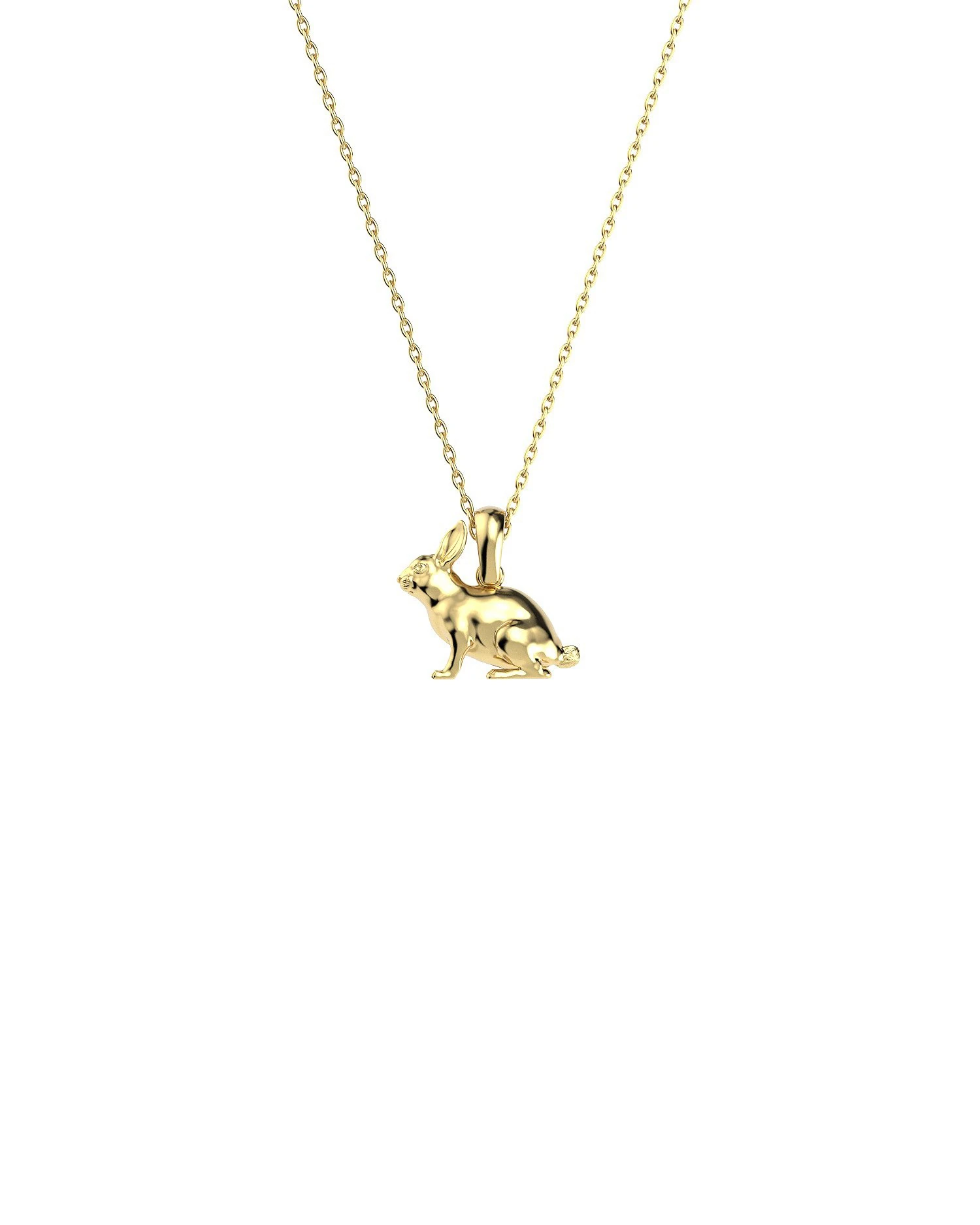 Üç Boyutlu Sade Minik Tavşan 14 Ayar Altın Kolye
