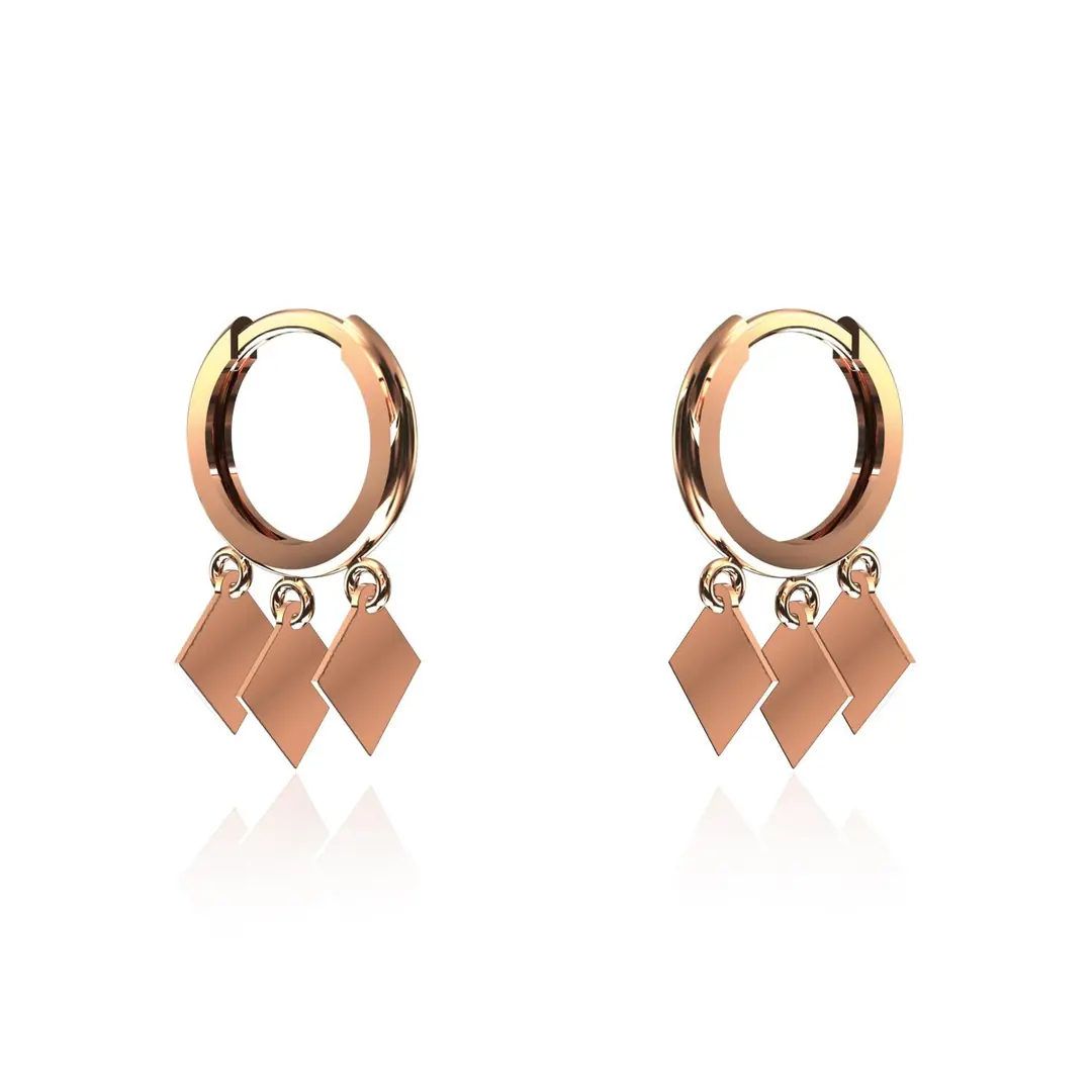 Square Triple Dangle Rose Silver Earrings