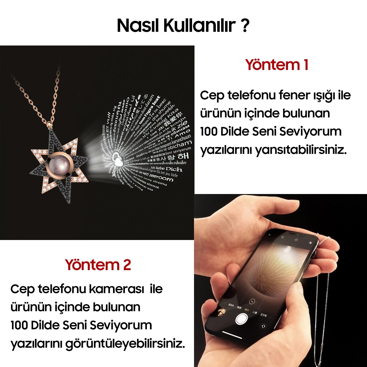 Işıklı Kutuda Sevgi Meleği 100 Dilde Seni Seviyorum Gümüş Kolye