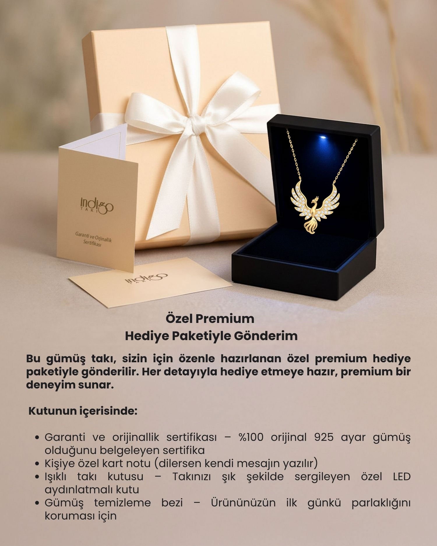Anka Kuşu Premium Hediye Kutulu Gümüş Kolye