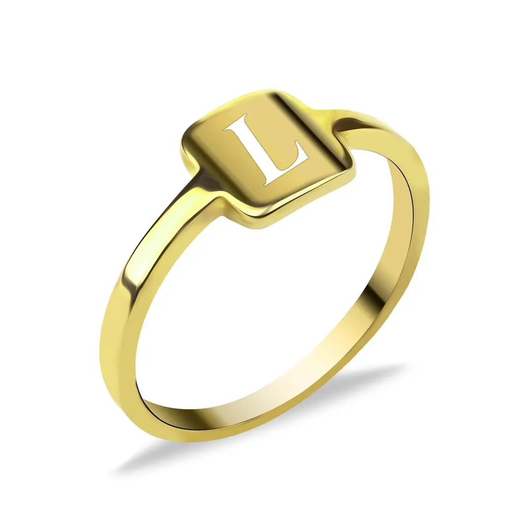Personalized Initial Gold Plated Silver Ring