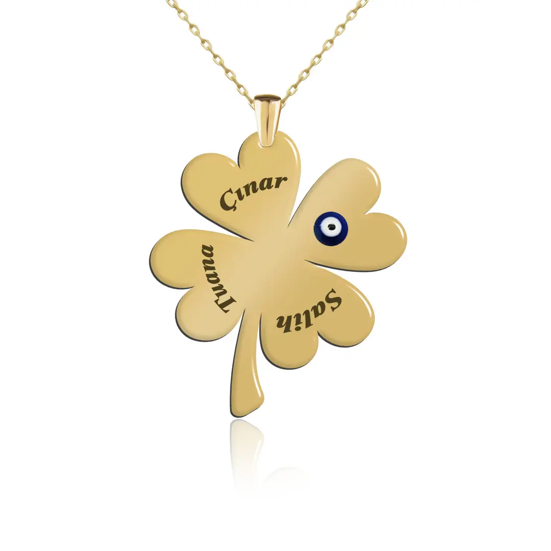 Personalized Evil Eye Personalized 4 Leaf Clover Silver Necklace