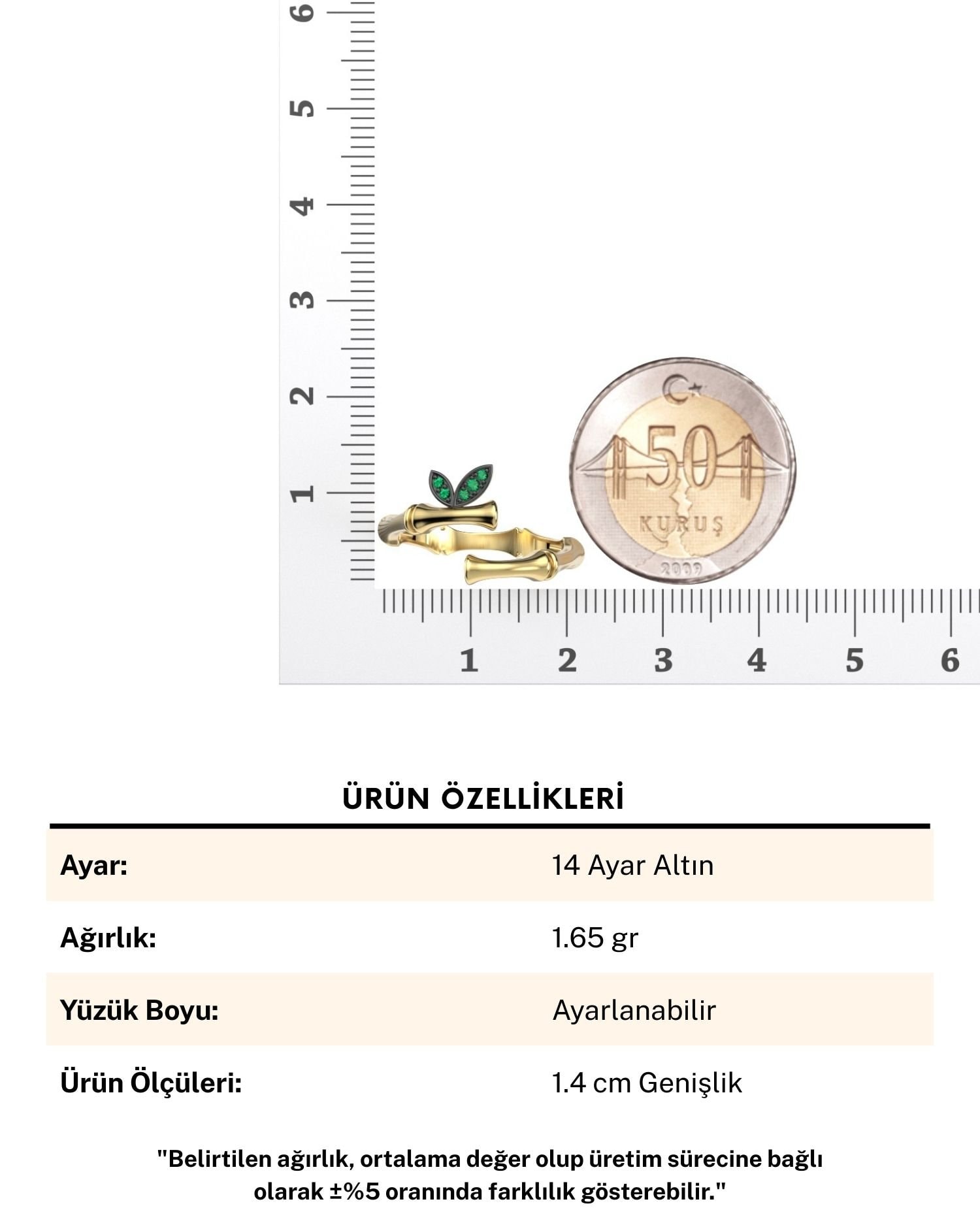 Bambu 14 Ayar Altın Yüzük