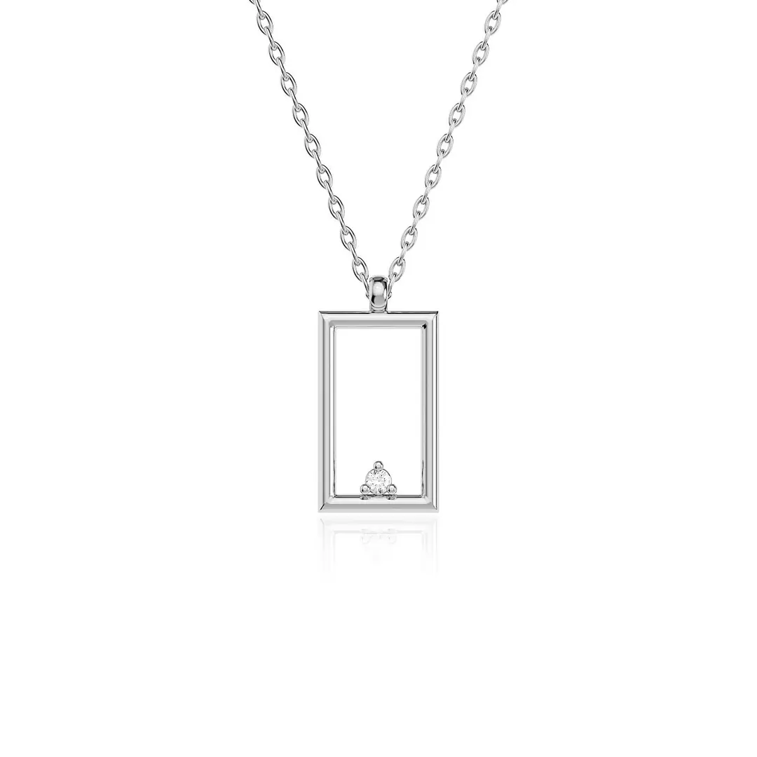 Small Rectangle Frame White Silver Necklace