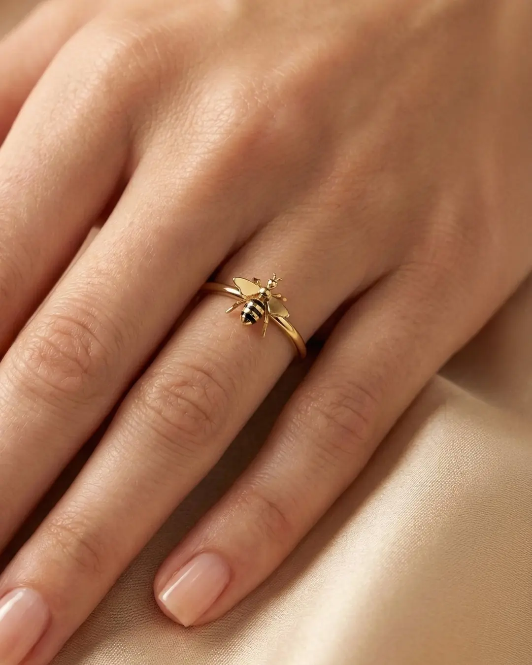 Enamel Bee 14 K Gold Ring