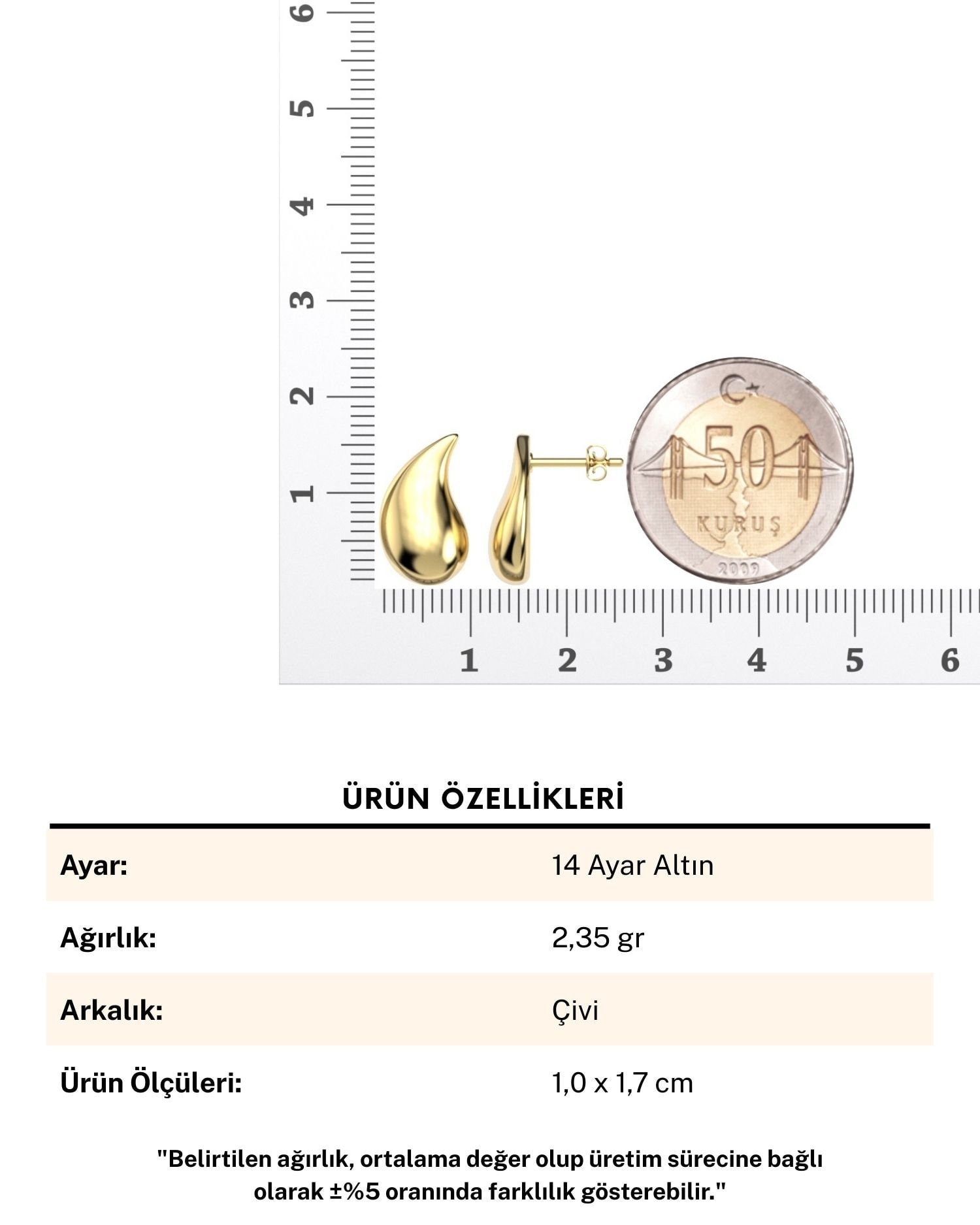 Gözyaşı Damlası 14 Ayar Altın Küpe