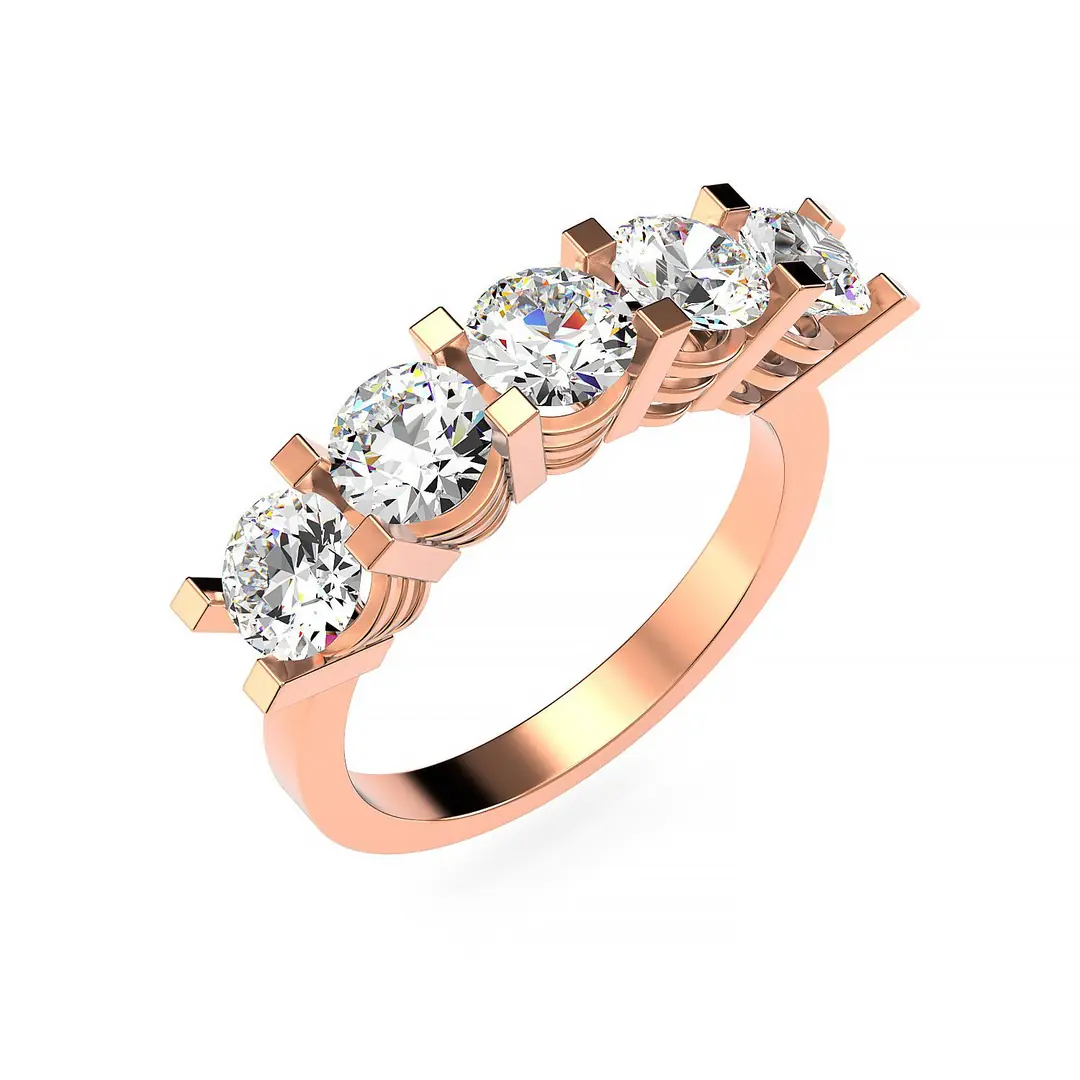 Klasik Diamond Mount Five Stone Rose Silver Ring
