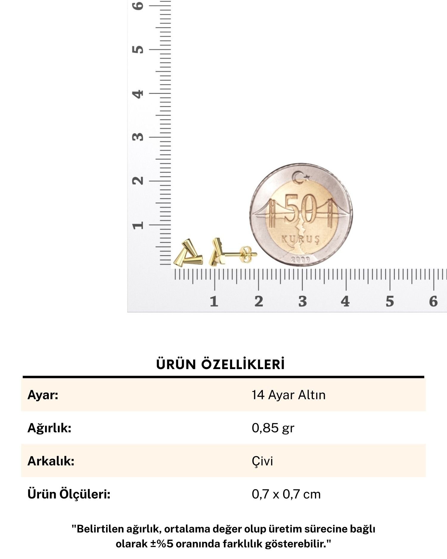 Minimalist Sade Üçgen 14 Ayar Altın Küpe