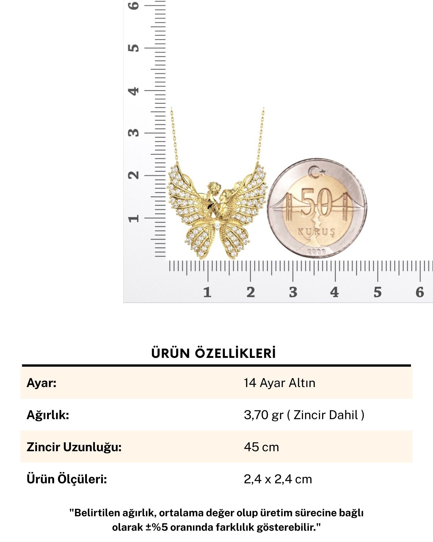 Kelebeğin Rüyası 14 Ayar Altın Kolye