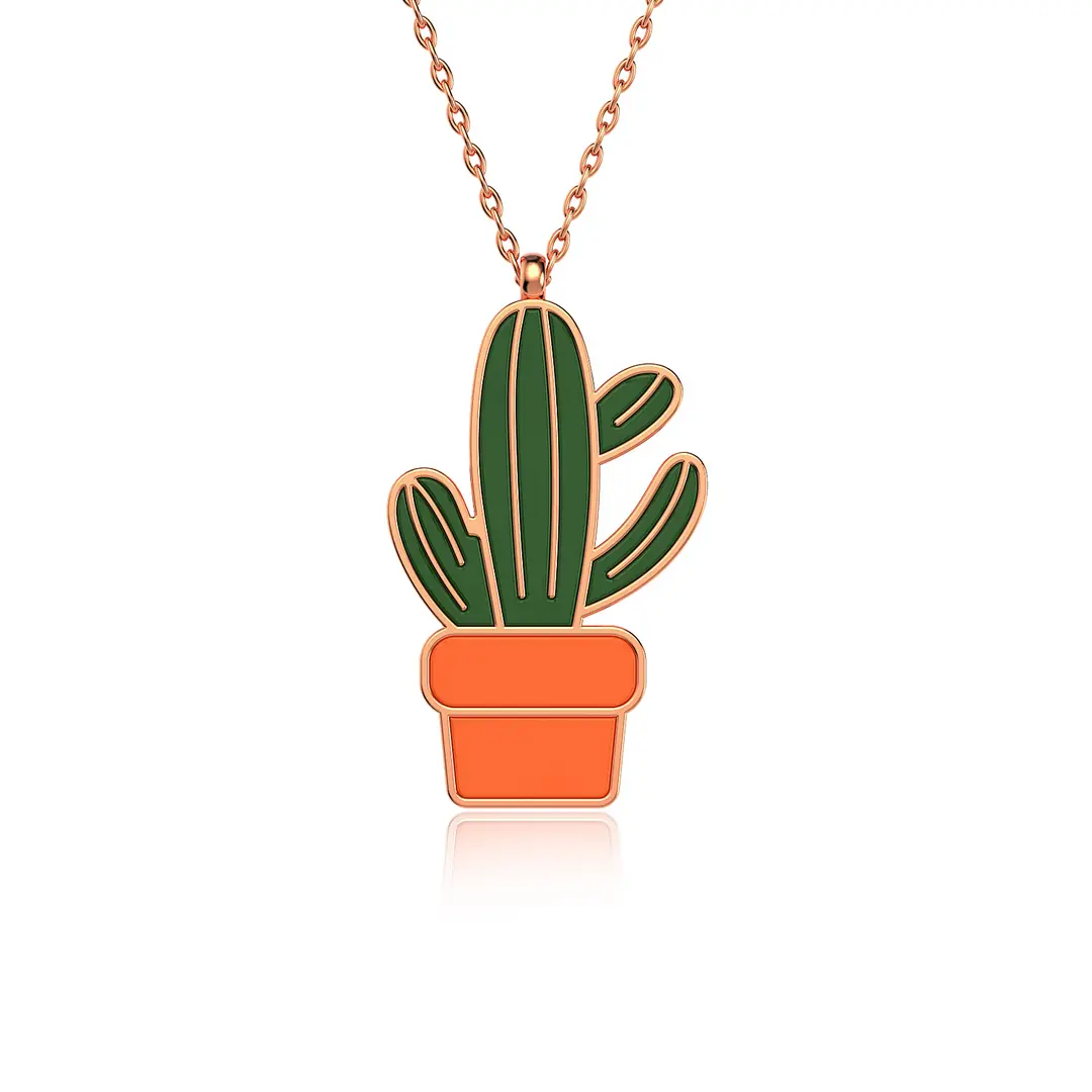 Enamel Kaktüs Silver Necklace