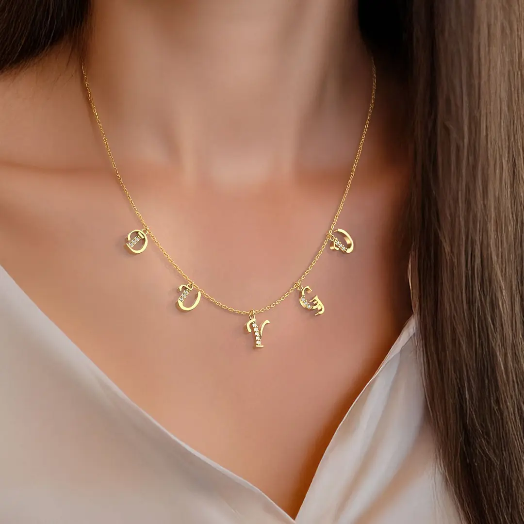 Personalized Five Initial Name Gold Plated Silver Necklace