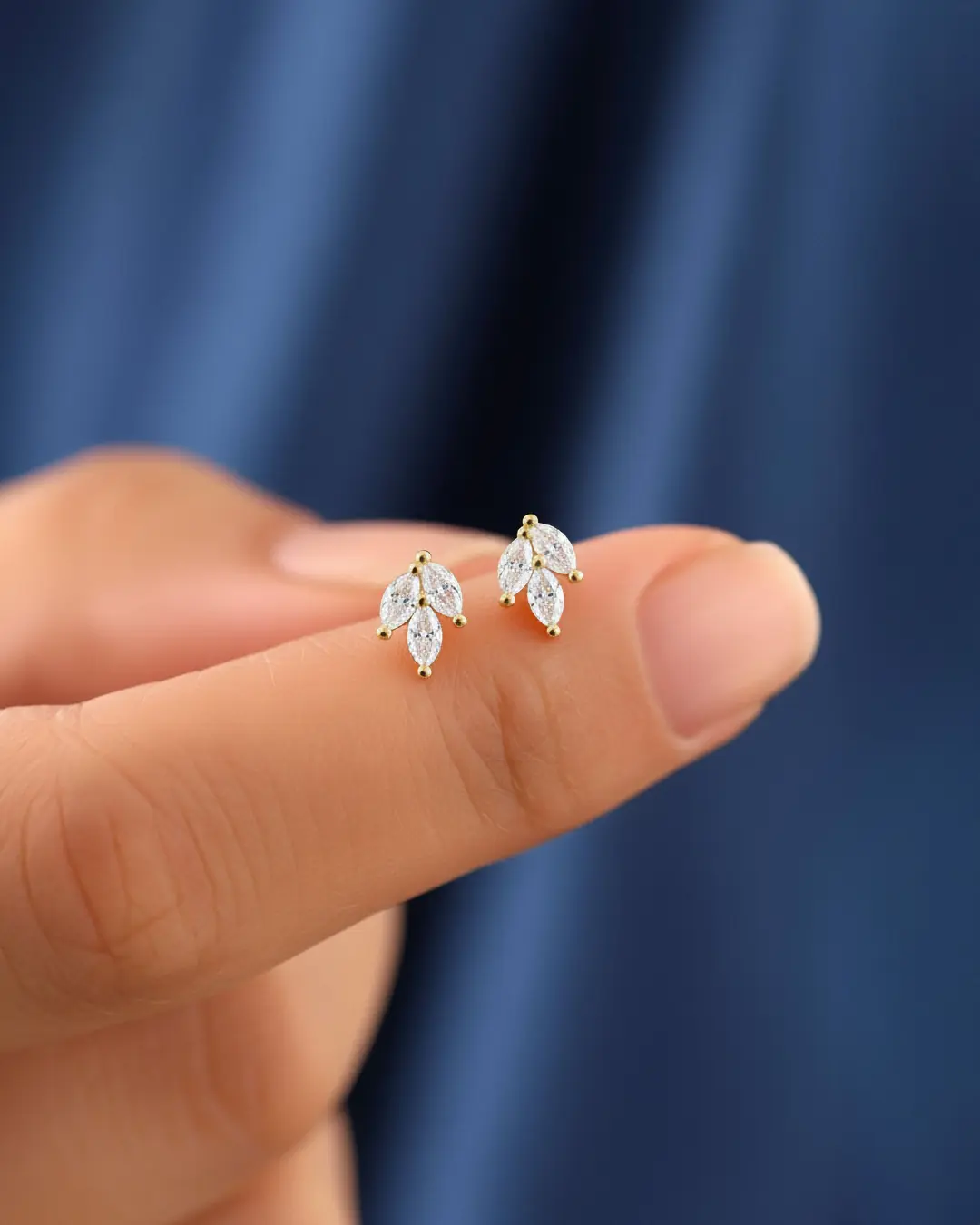 Small Triple Marquise 14 K Gold Earrings