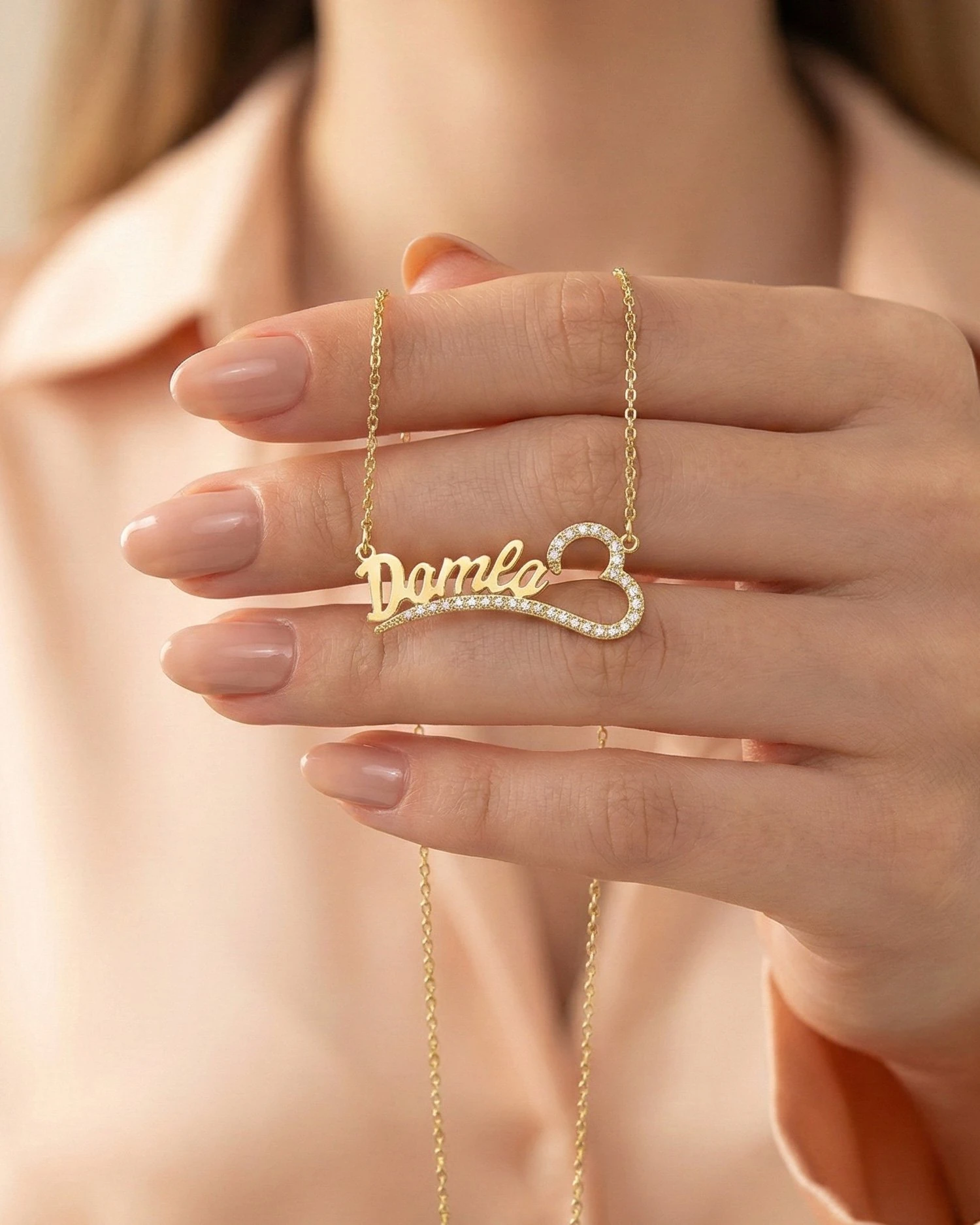 Kalpli İsimli Taşlı 14 Ayar Altın Kolye