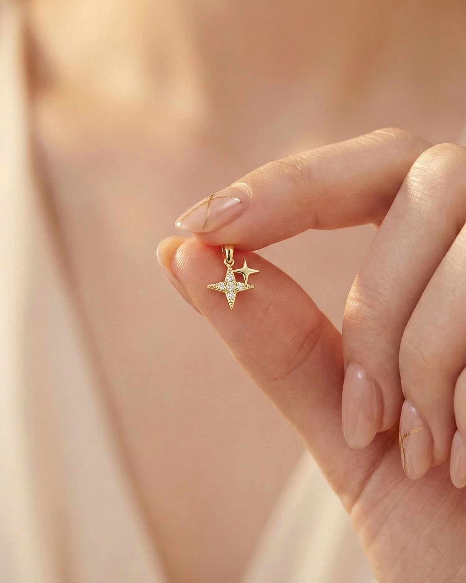 Minik İkili Yıldız 14 Ayar Altın Kolye Ucu