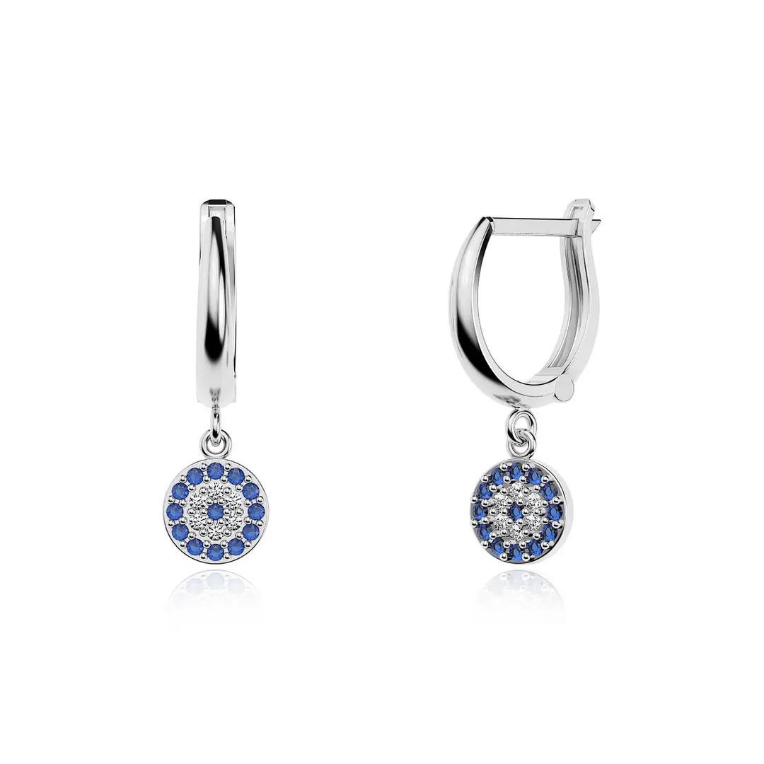 Small Evil Eye Bead White Silver Earrings