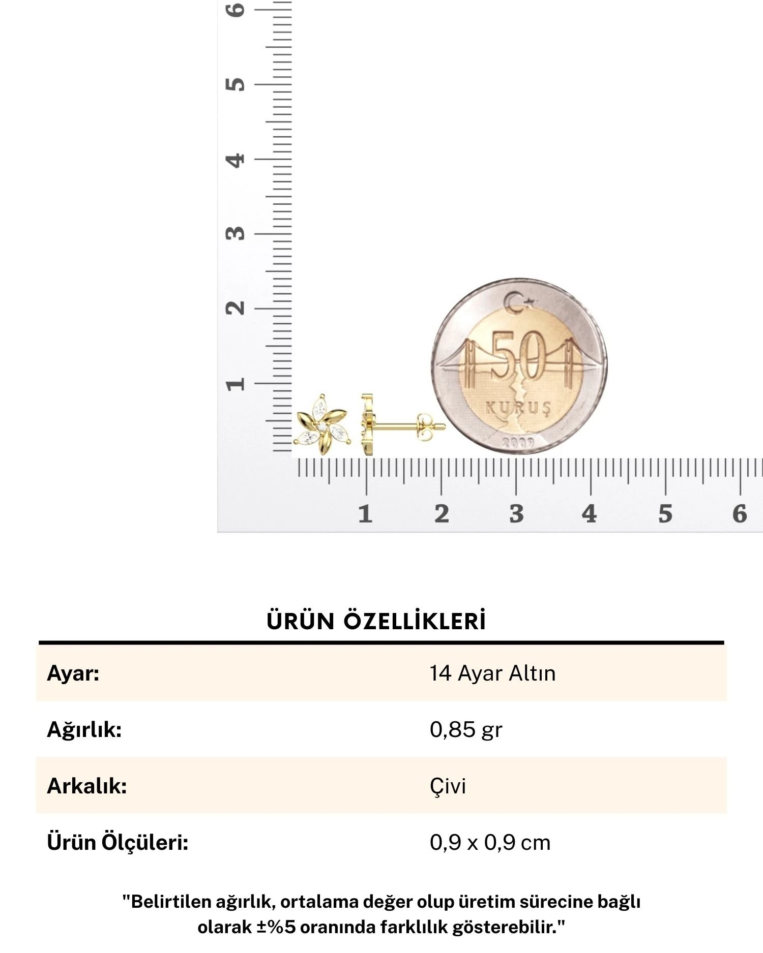 Minik Rüzgar Gülü 14 Ayar Altın Küpe