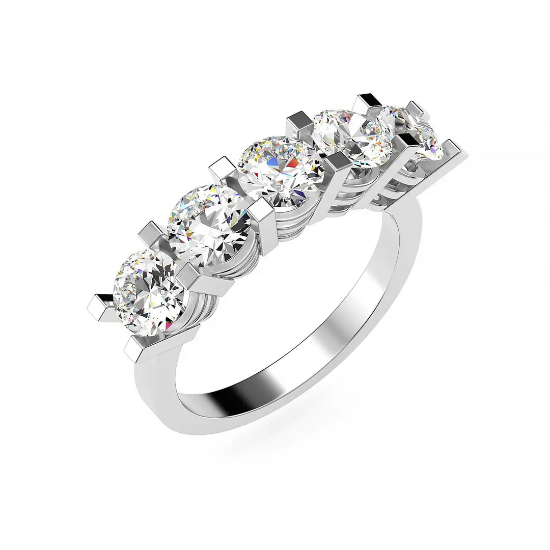 Klasik Diamond Mount Five Stone Silver Ring