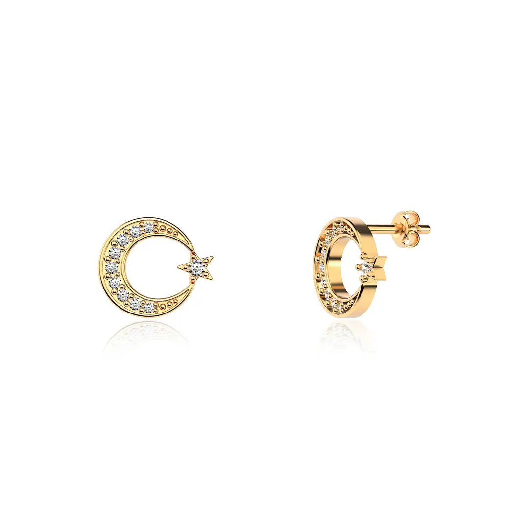 Small Star and Crescent Gold Plated Silver Earrings
