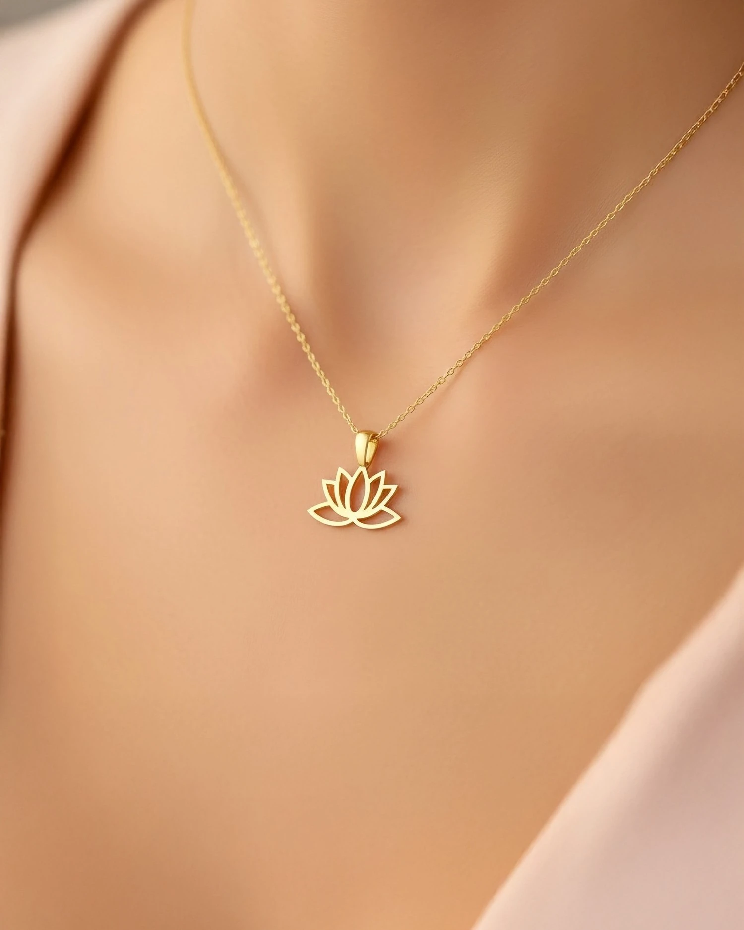 Sade Küçük Lotus Çiçeği 14 Ayar Altın Kolye