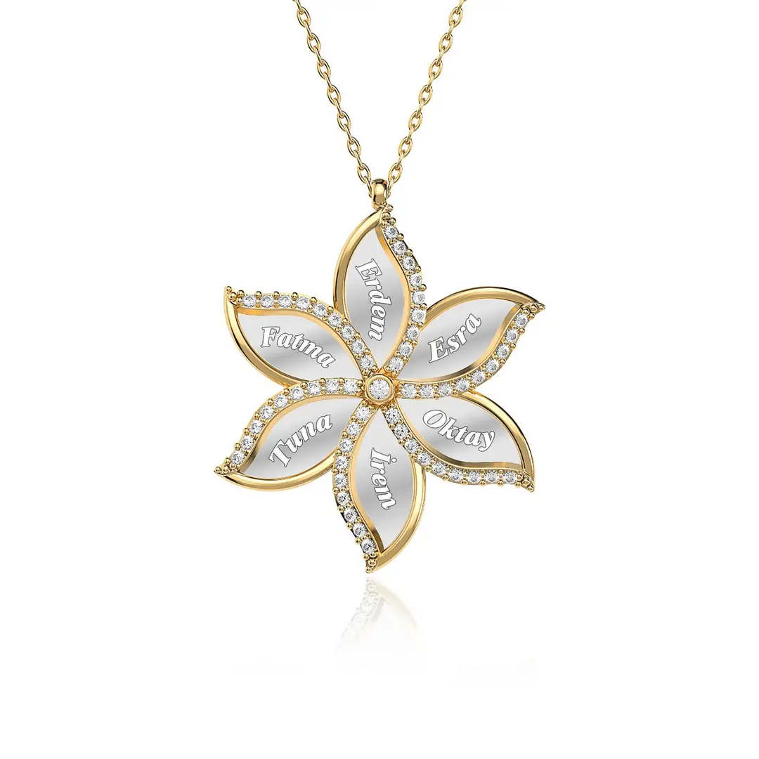 Personalized 6 Personalized Yasemin Flower Gold Plated Silver Necklace