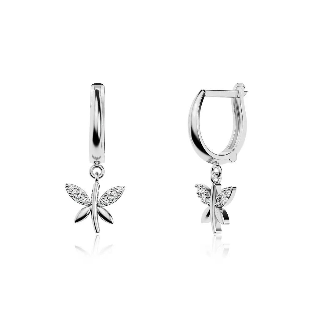 Small Dragonfly White Silver Earrings