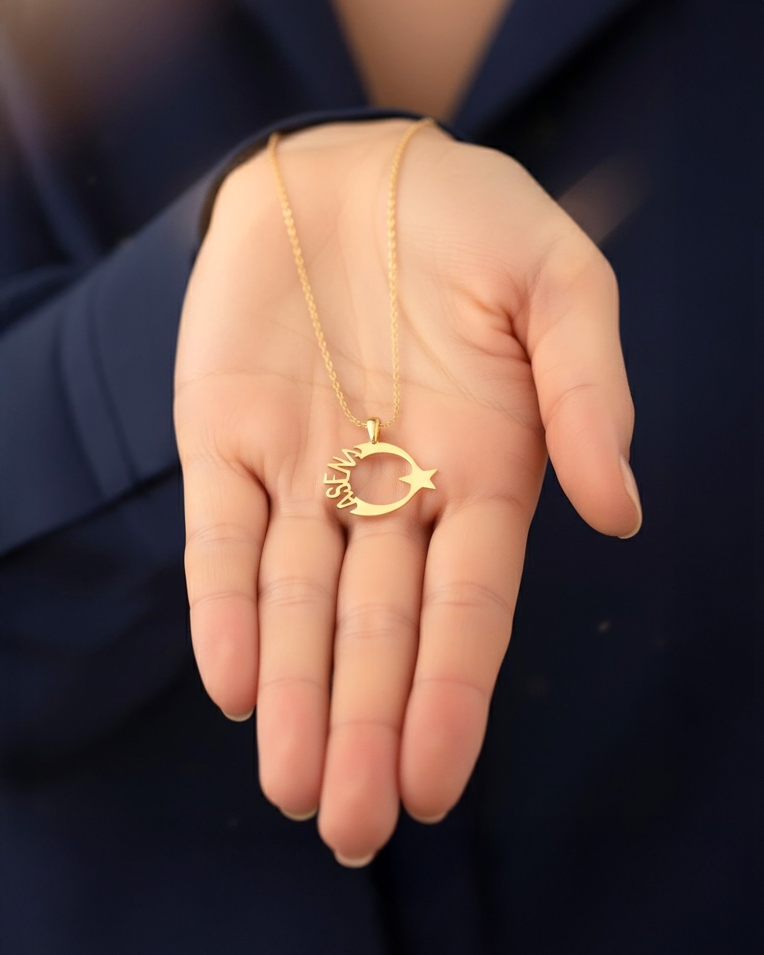 İsimli Ay Yıldız 14 Ayar Altın Kolye