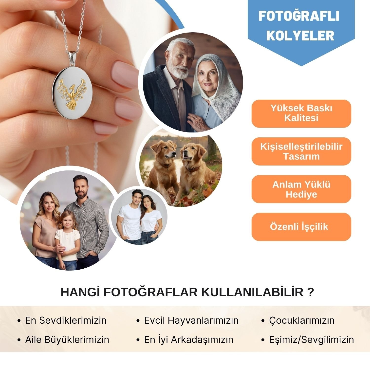 Fotoğraflı Açılabilir Anka Kuşu Beyaz Gümüş Kolye