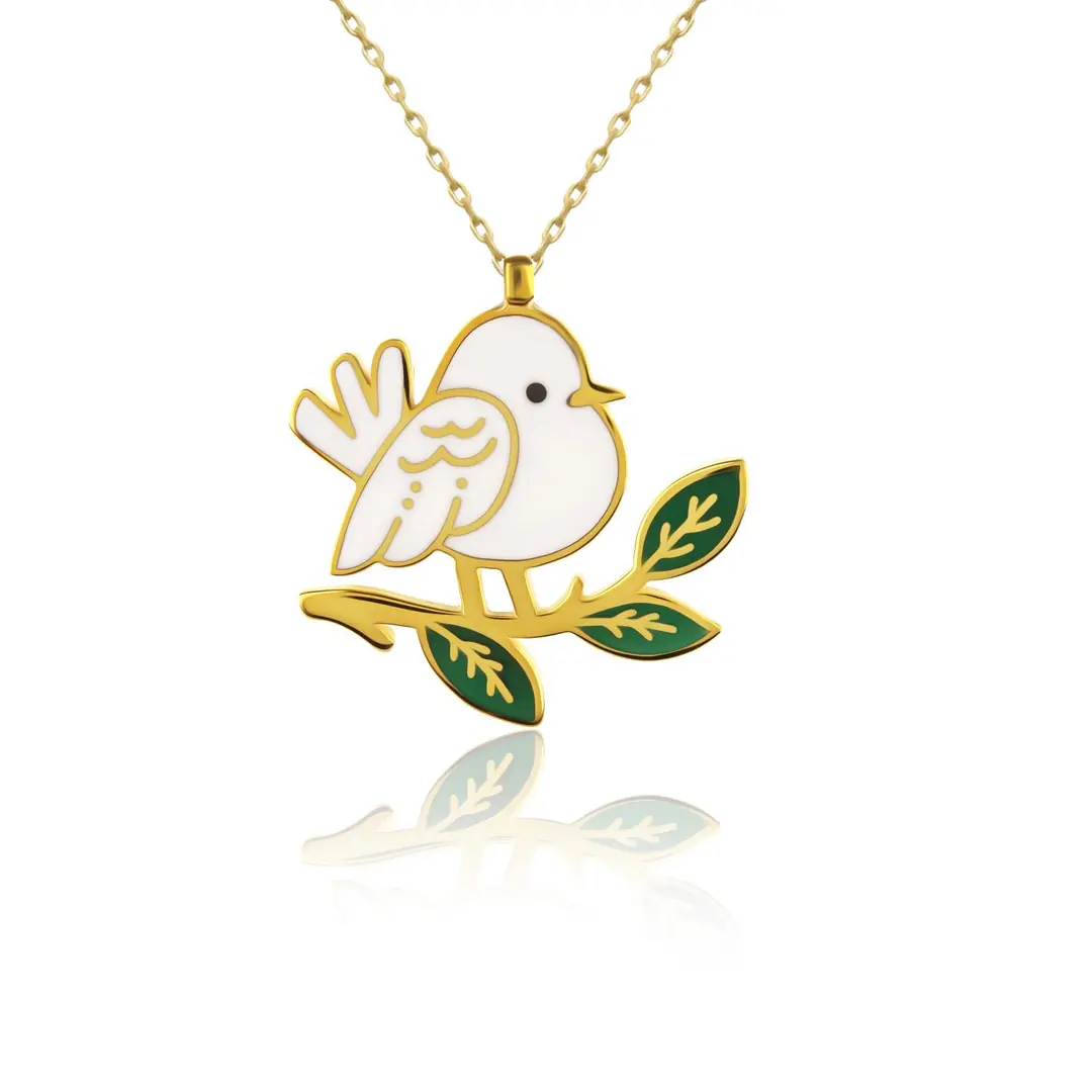 Enamel Minik Serçe Gold Plated Silver Necklace