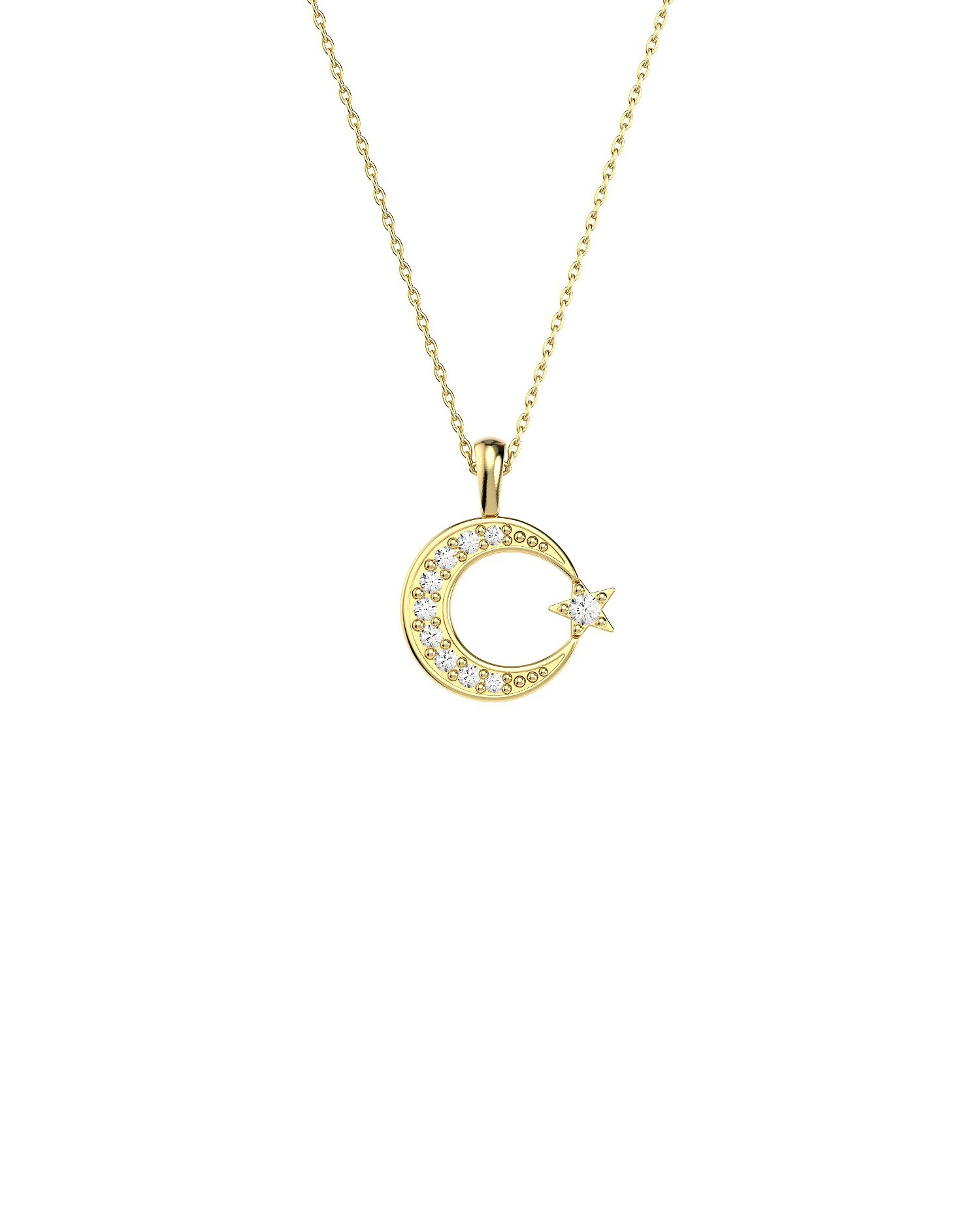 Küçük Ay Yıldız 14 Ayar Altın Kolye