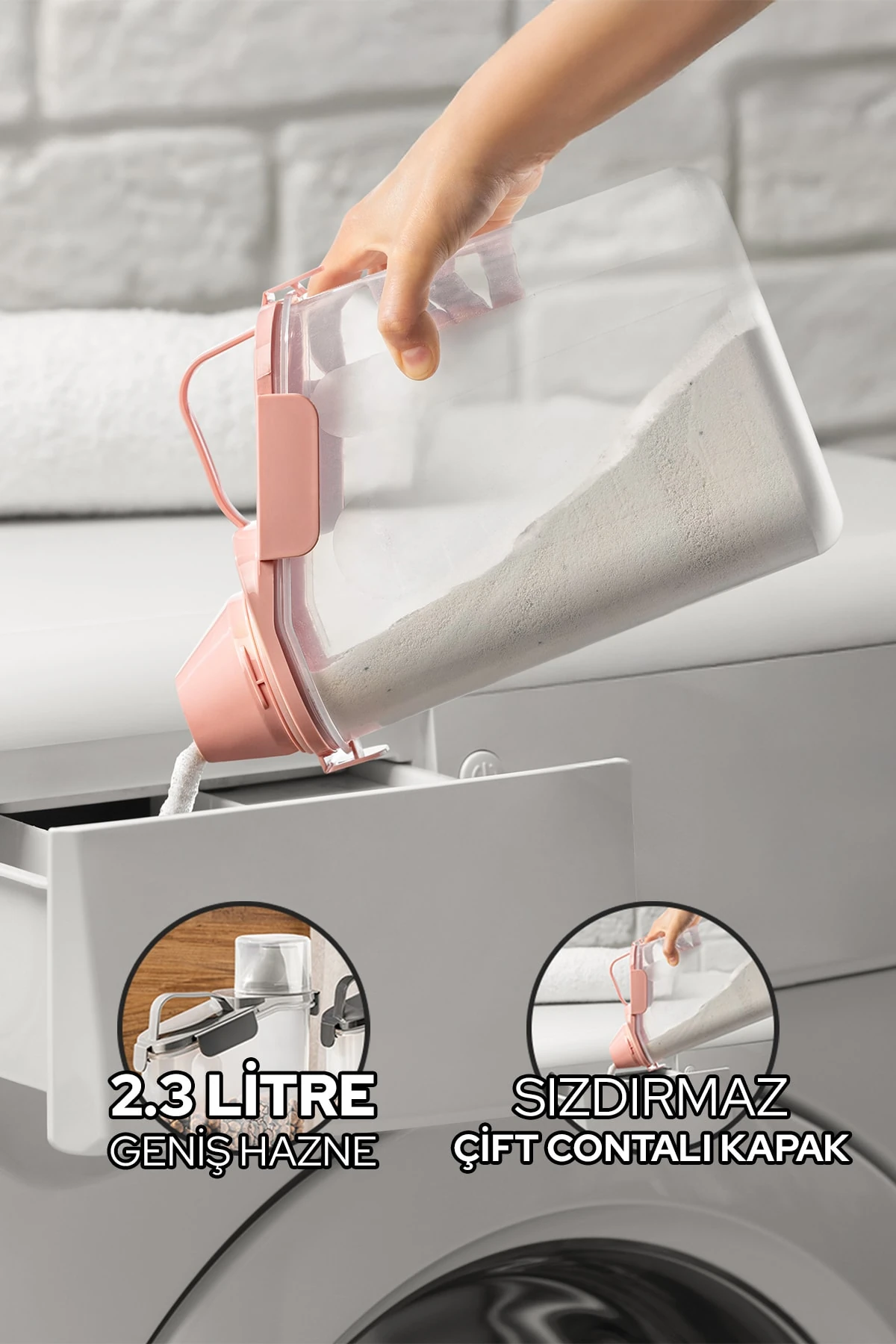 2300 ml Ölçekli Toz ve Sıvı Deterjan Kabı Sızdırmaz Çift Contalı Geniş Hazneli Saklama Kabı